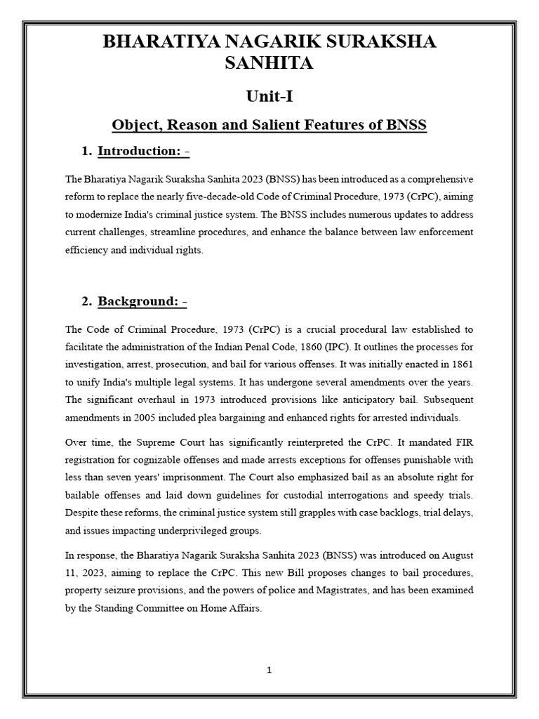 Unit 1 BNSS | PDF | Arrest Warrant | Arrest