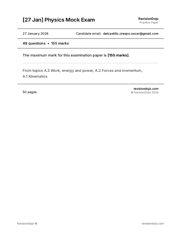(27 Jan) Physics Mock Exam | PDF | Force | Acceleration