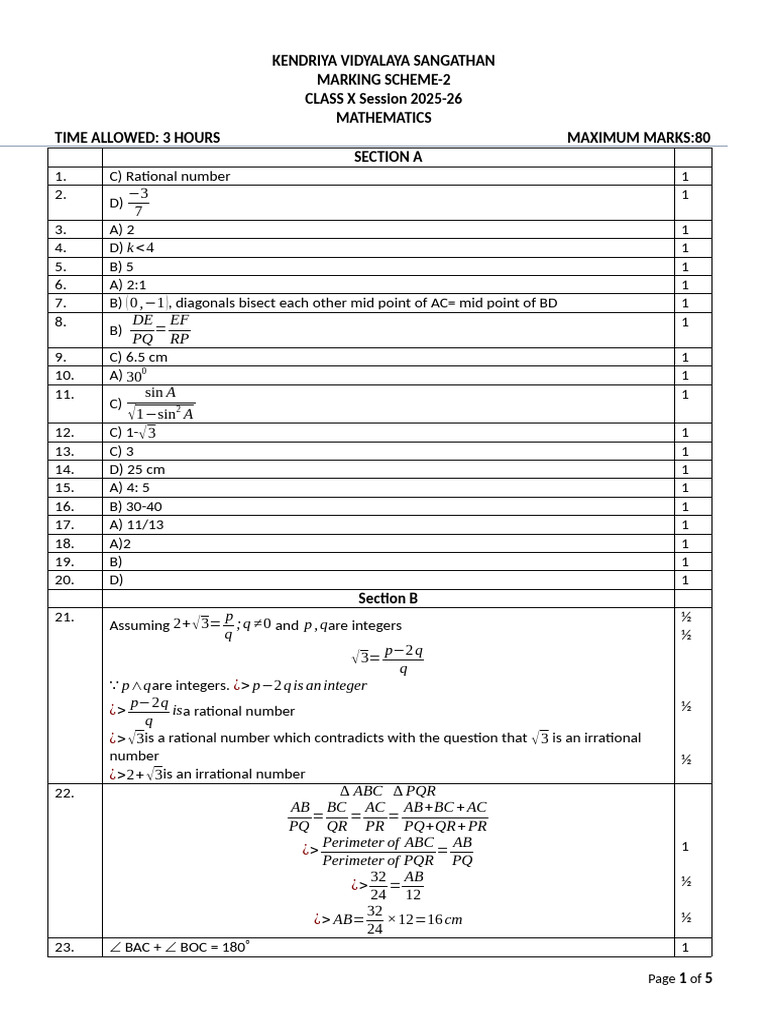 Solutions of Sample Paper 2 Class 10 | PDF | Zero Of A Function ...