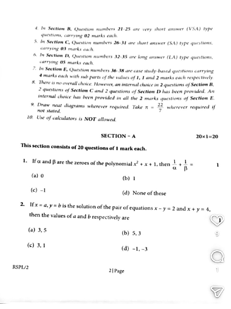 RSPL Model QP Math | PDF
