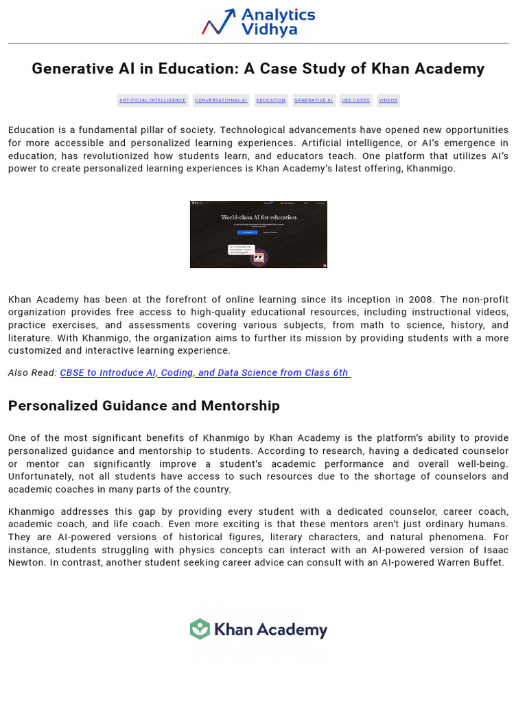 Generative AI in Education - A Case Study of Khan Academy | PDF ...