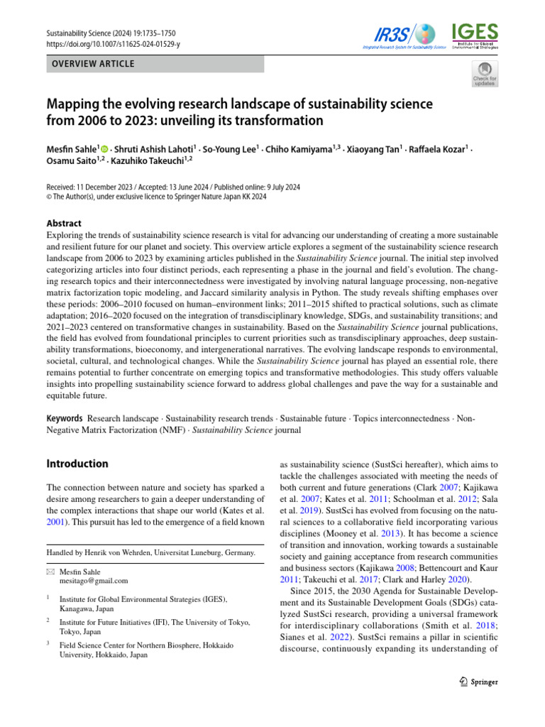Mapping The Evolving Research Landscape of Sustainability Science From ...