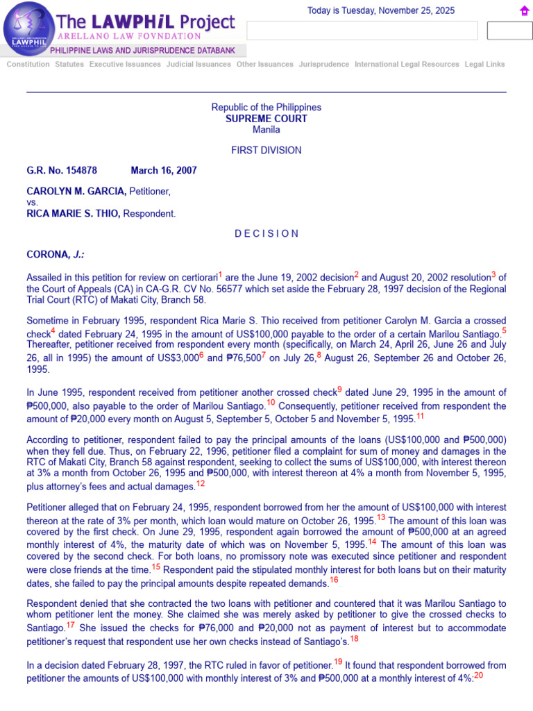 4-Garcia v. Thio, 518 SCRA 433 | PDF | Interest | Loans