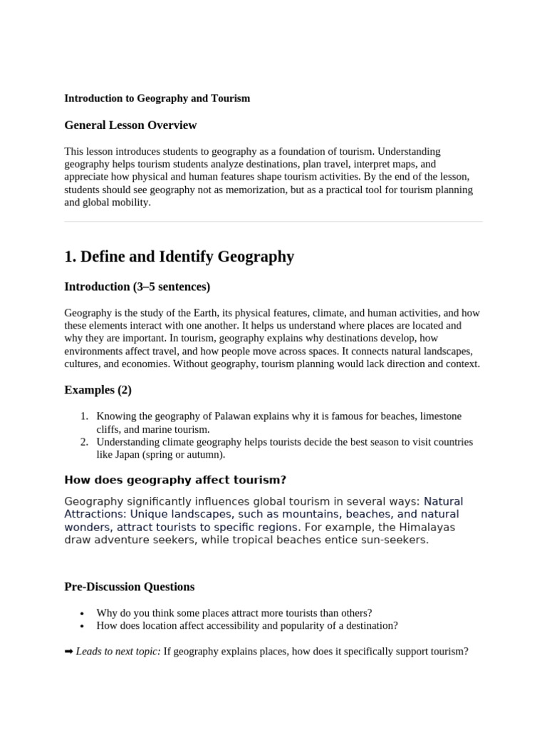 Chapter 1 Introduction To Geography and Tourism | PDF | Map | Tourism