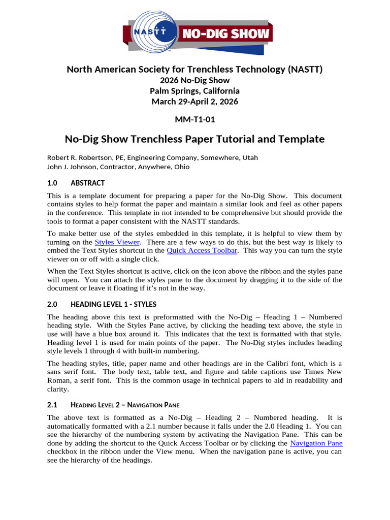 NASTT 2026 No Dig Show Paper Template | PDF
