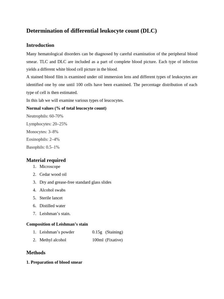 Determination of Differential Leukocyte Count (Lab Practical) | PDF ...