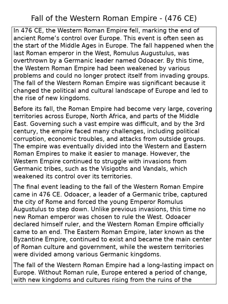 4 Paragraph - European History - 476 CE - Fall of the Western Roman ...