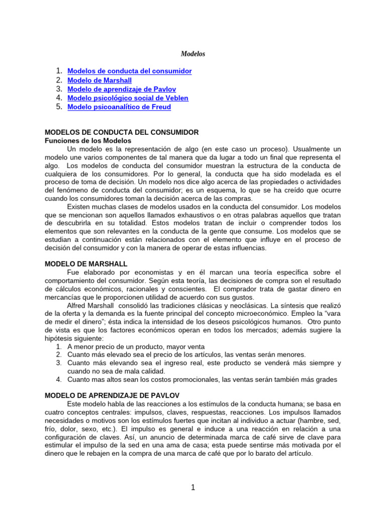Modelos de Conducta Del Consumidor | PDF | Comportamiento | Los ...