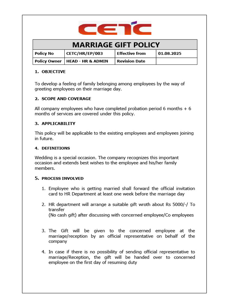 04 Employee Marriage Gift Policy | PDF