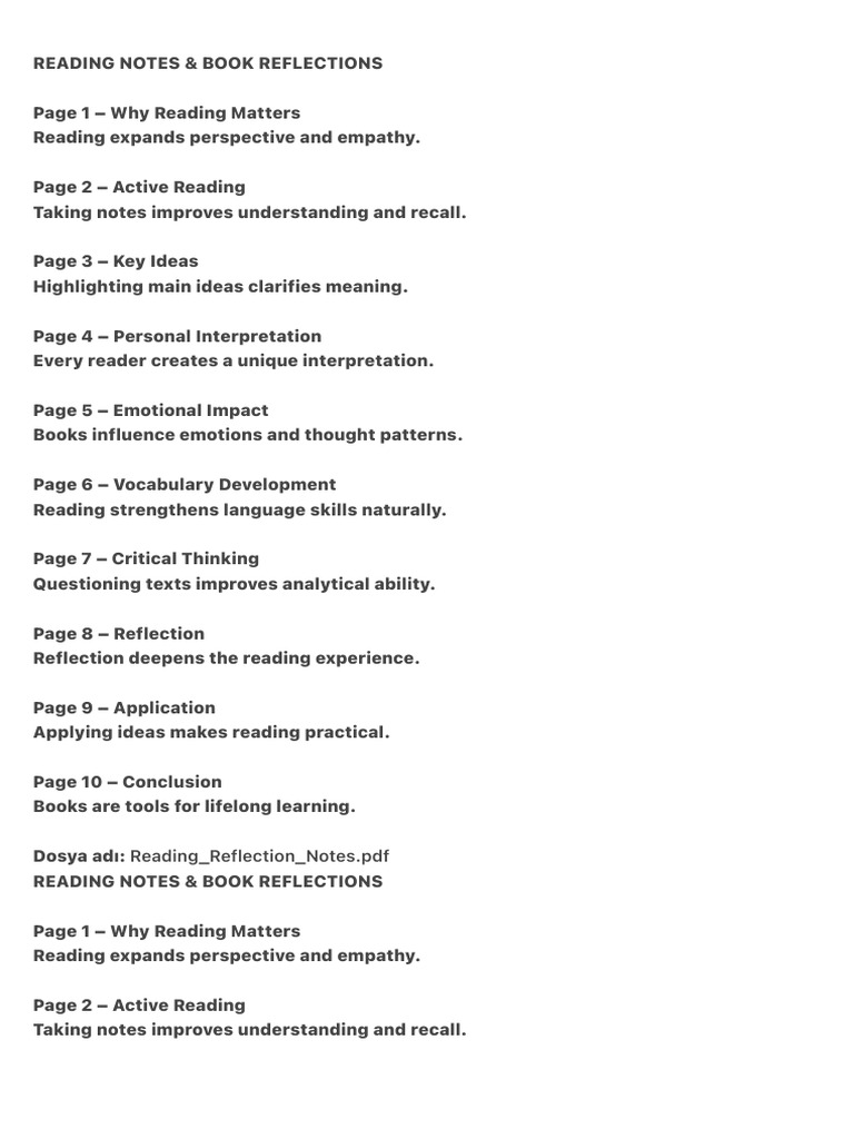 Reading Notes & Book Reflections | PDF | Written Communication ...