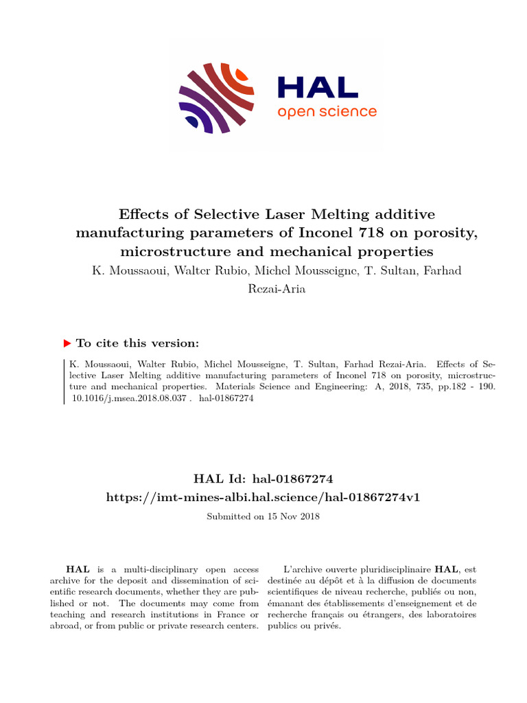 Effects of Selective Laser Melting | PDF | Microstructure | Materials