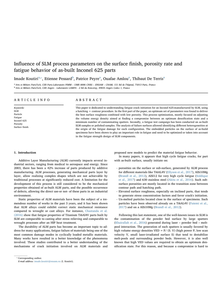 Influence of SLM Process Parameters on the Surface Finish, Porosity ...
