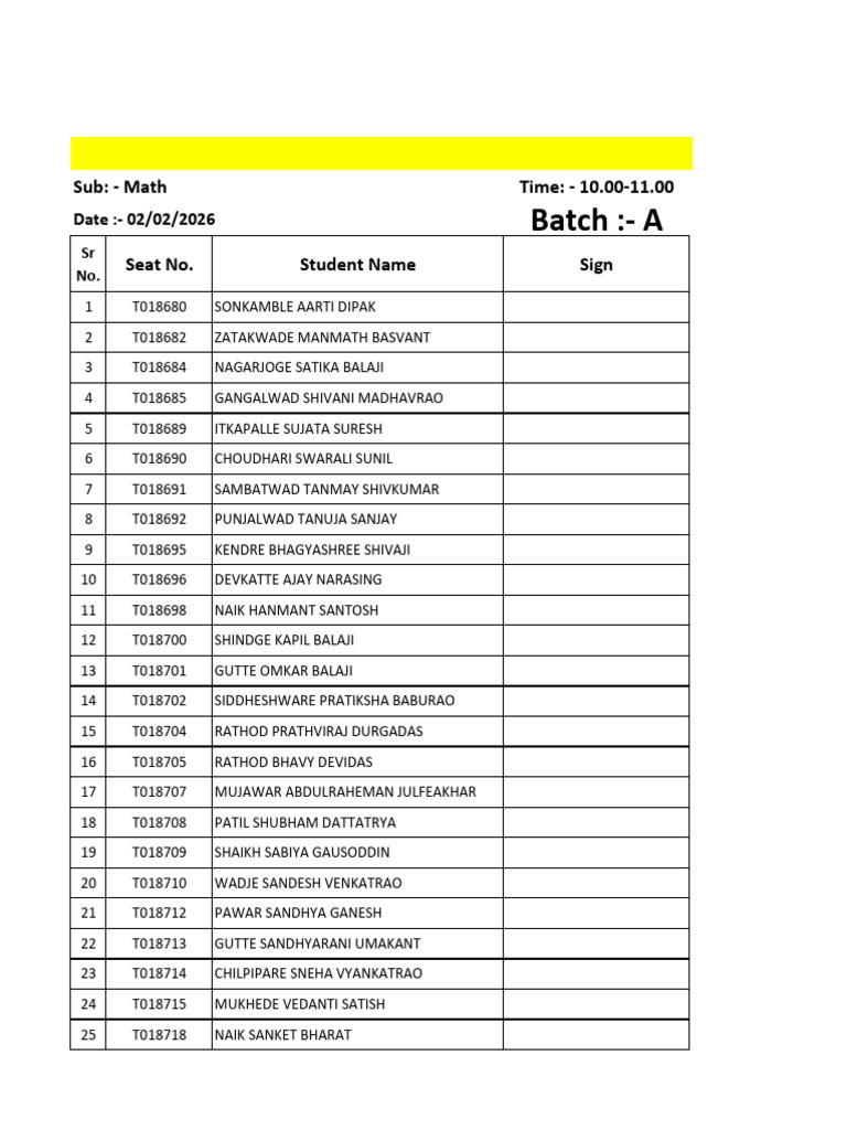 Math Batch Wise Student List | PDF