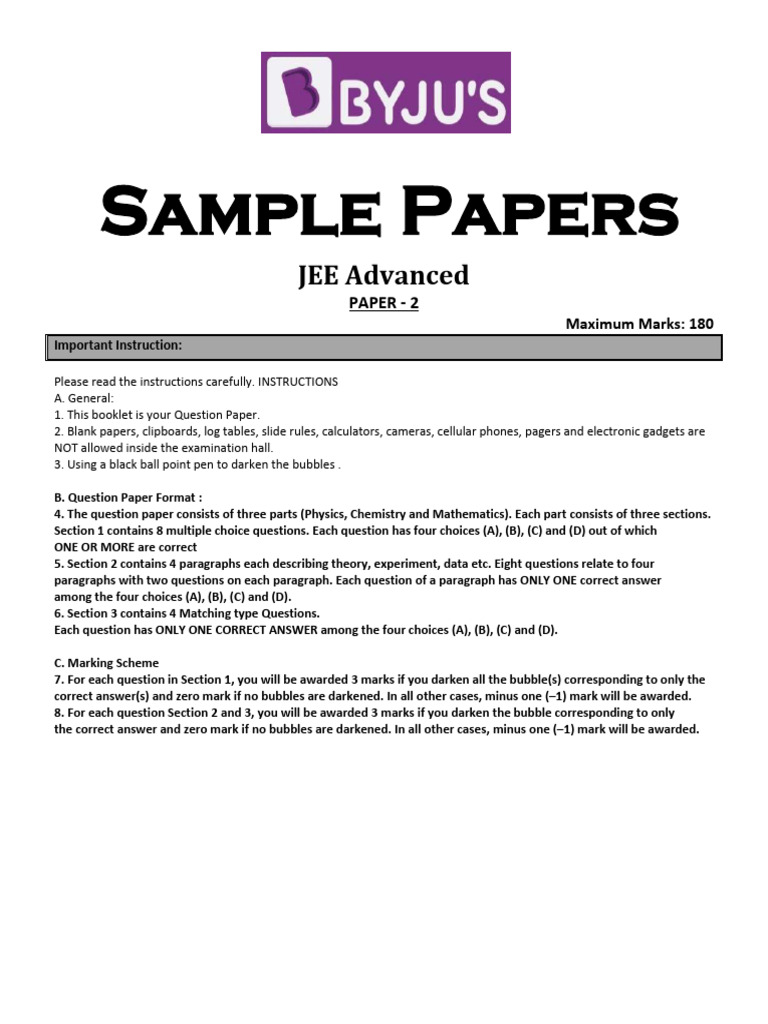 JEE Advanced Sample Paper Part II 2 | PDF | Force | Resistor