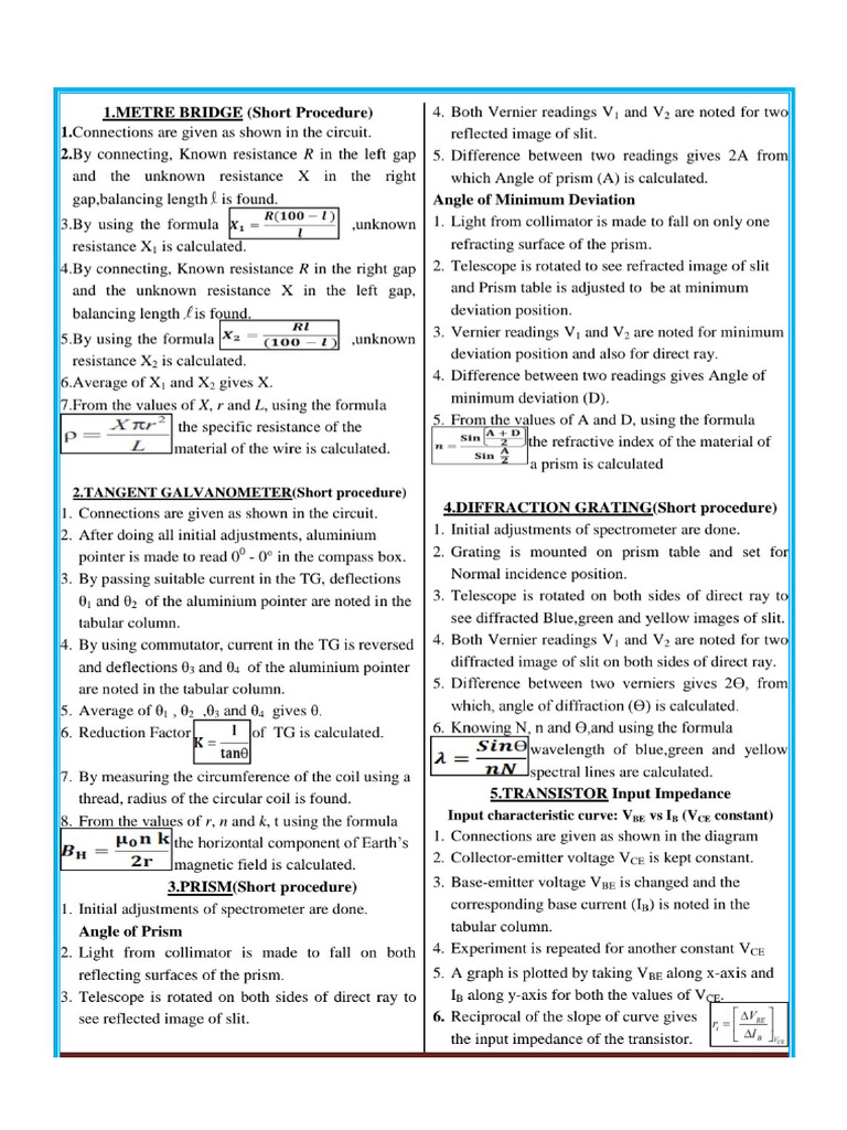 Short Procedure For Phy Practical | PDF