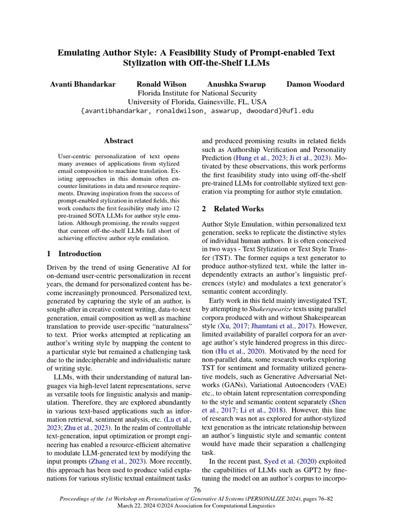 Emulating Author Style- A Feasibility Study of Prompt-enabled Text ...