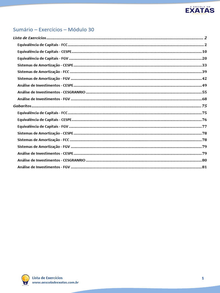 Lista de Exercícios - Módulo 30 | PDF | Empréstimos | Juros