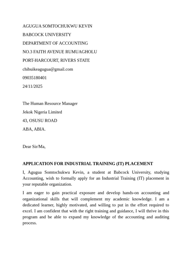 I.T Program Letter | PDF