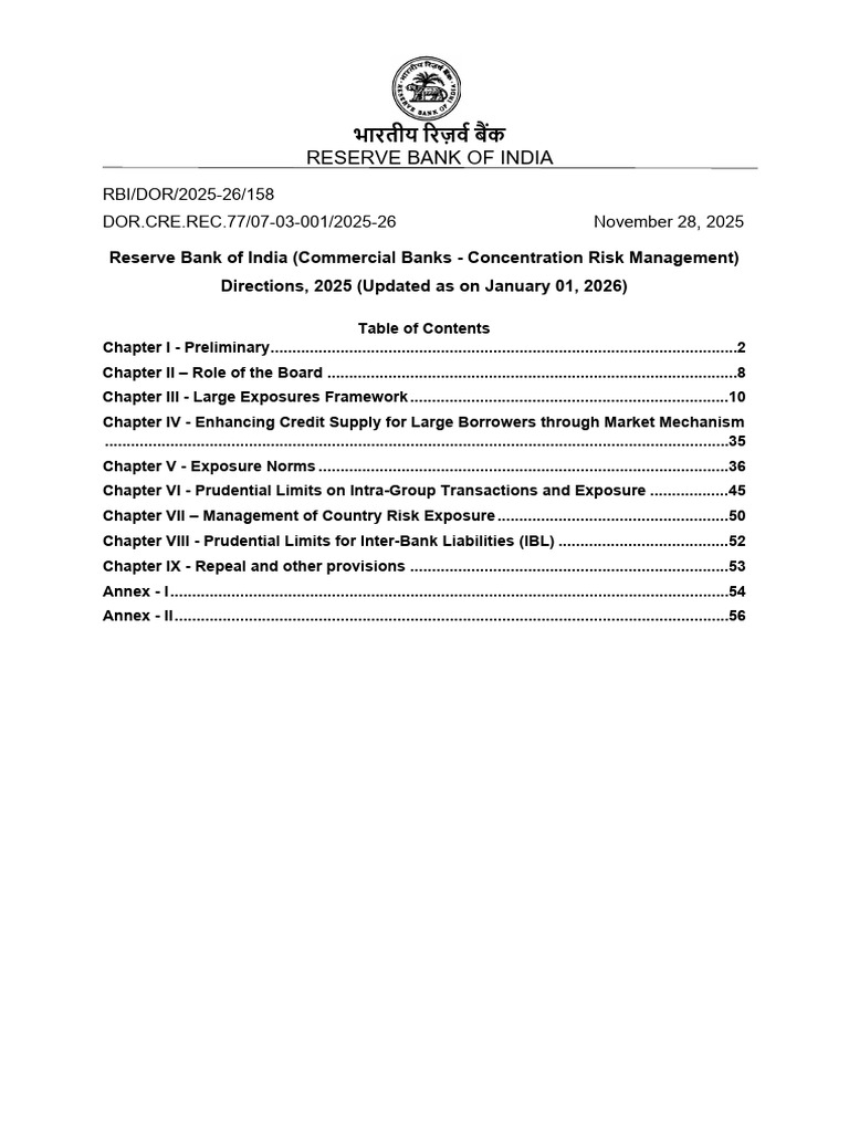 RBI Commercial Banks - Concentration Risk Management | PDF | Capital ...