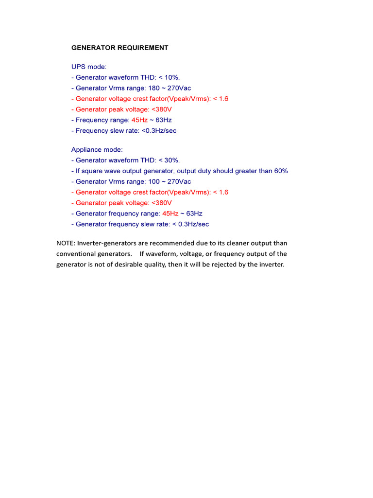 PIP-HS - MS Genset Requirement | PDF