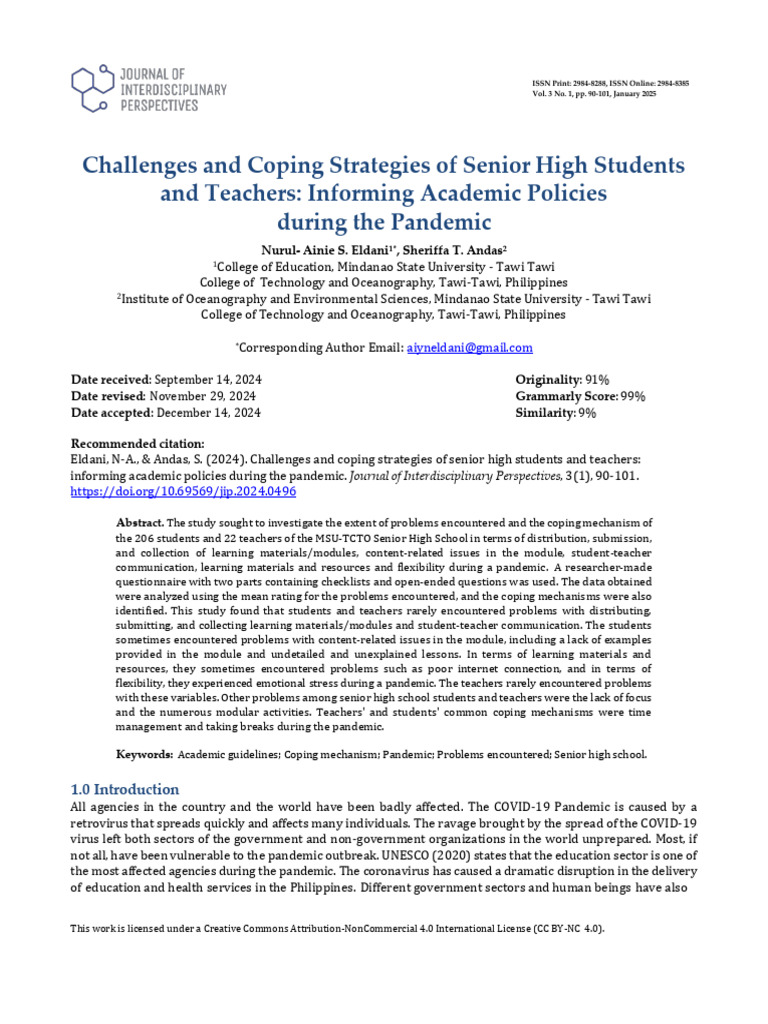 Challenges and Coping Strategies of Senior High Students and Teachers ...
