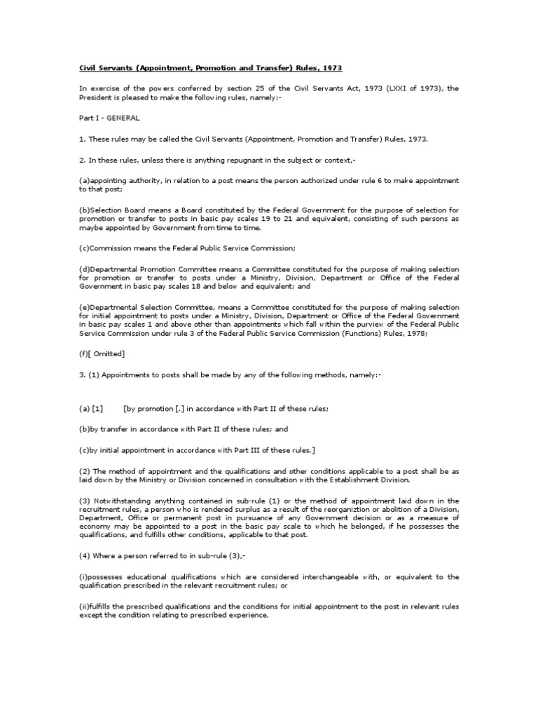 Civil Servants (Appointment, Promotion and Transfer) Rules, 1973 PDF