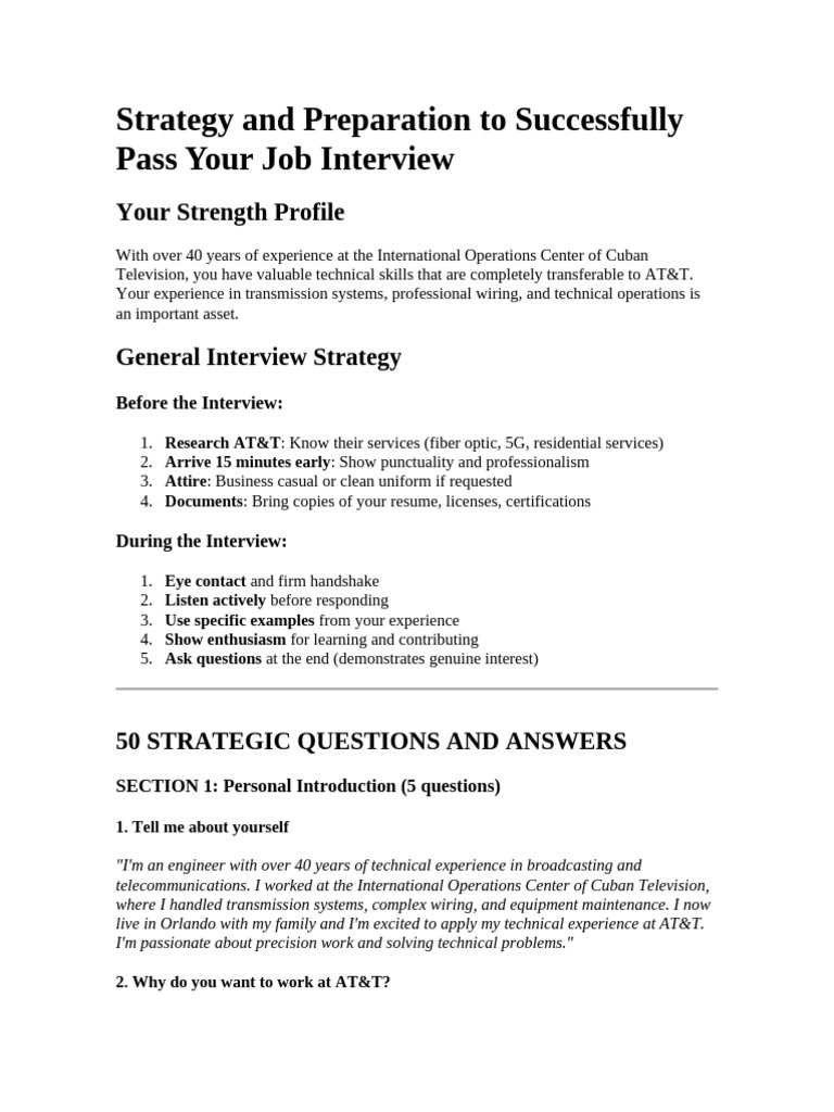 AT&T 50 Question and Anwser Interview | PDF