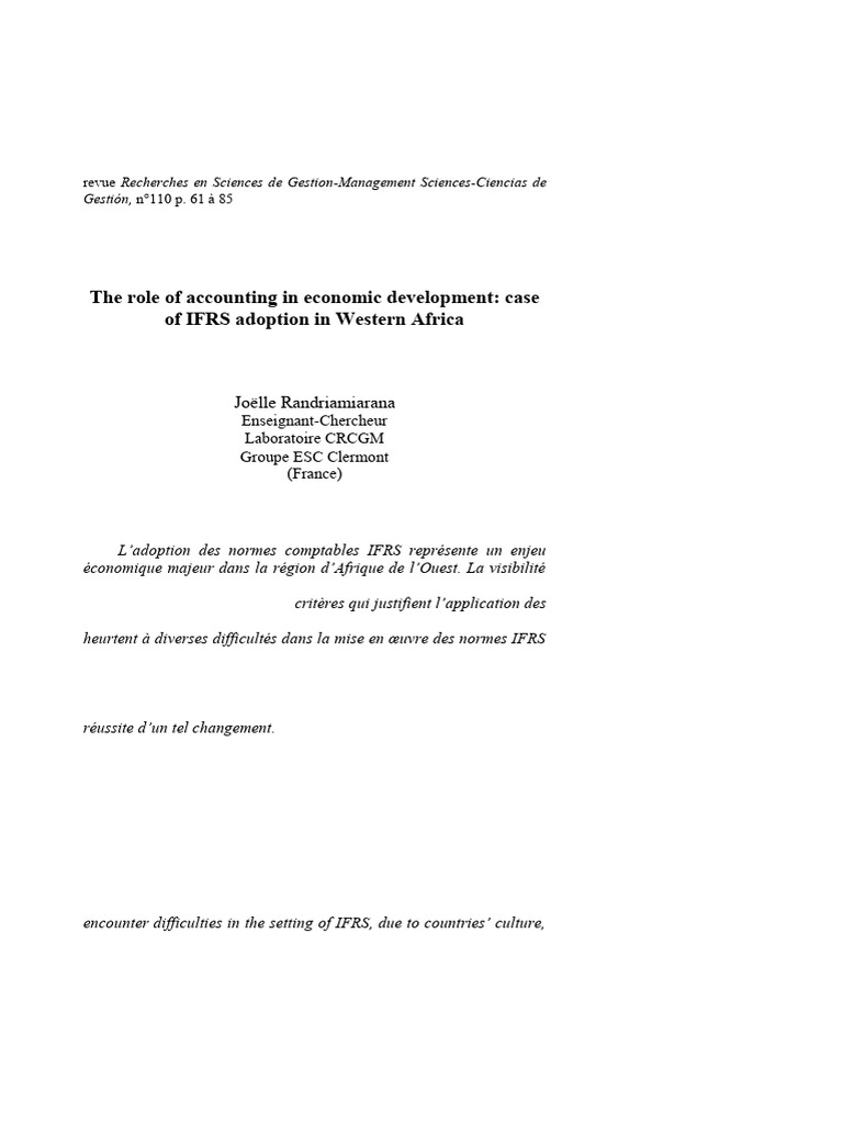 The Role of Accounting in Economic Development Case of Ifrs Adoption in ...