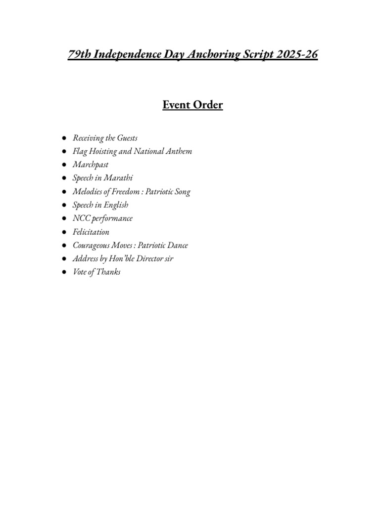 Independence Day Anchoring Script 2025-26 | PDF