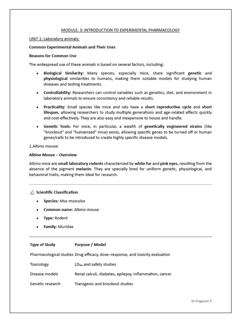 MODULE 3 Experimental Pharmacology | PDF | Laboratory Rat | Animal Testing