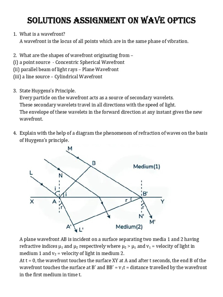 Assignment on Wave Optics Solutions | PDF | Diffraction | Applied And ...