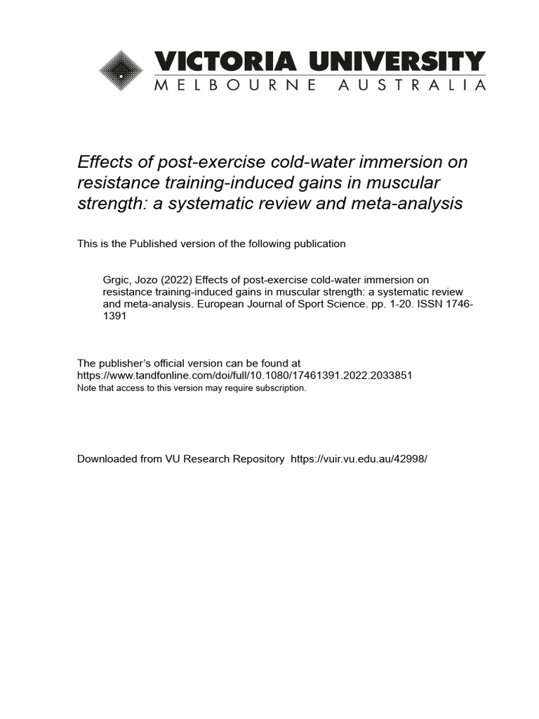 Effects of Post Exercise Cold Water Immersion on Resistance Training ...