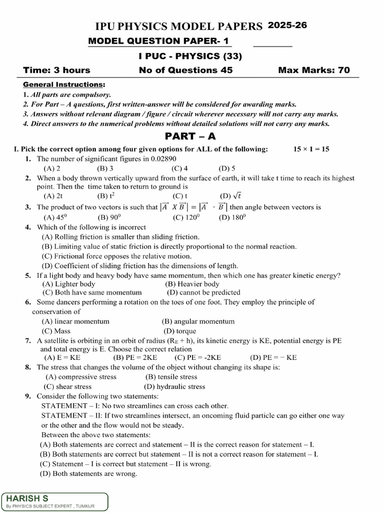 Ipu Physics Model Question Papers 2025-26 | PDF