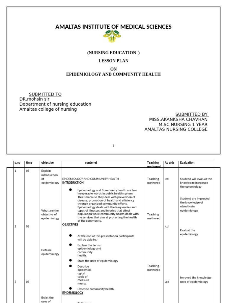 Lesson Plan of Epidemiology | PDF | Epidemiology | Social Programs