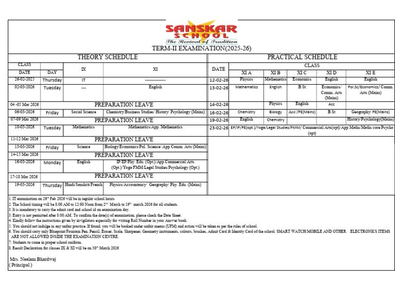 Final DateSheet IX & XI 2025-26 | PDF