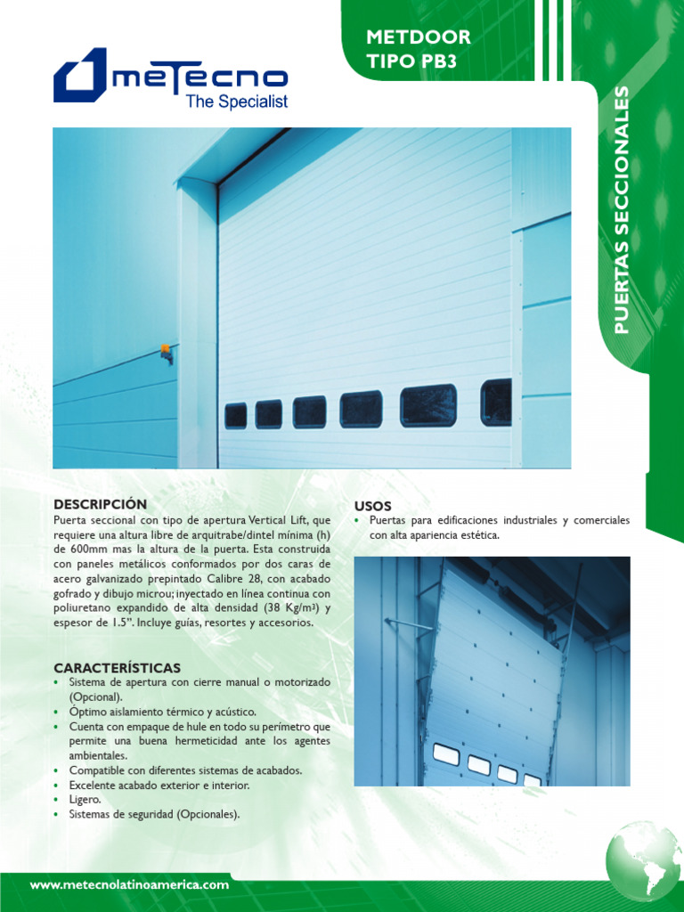 Ficha Tecnica Puerta PB3 Metecno | PDF | Aislamiento térmico