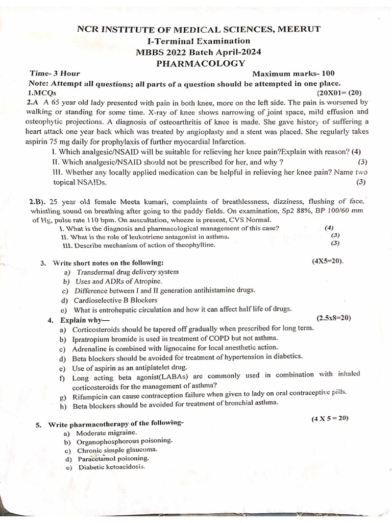 22 Pharma 1,2 Term + Paper 2 Prof | PDF