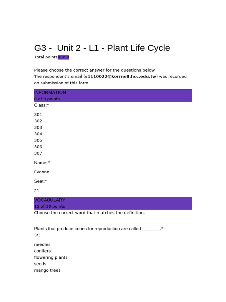 G3 - Unit 2 - L1 - Plant Life Cycle | PDF | Flowers | Seed