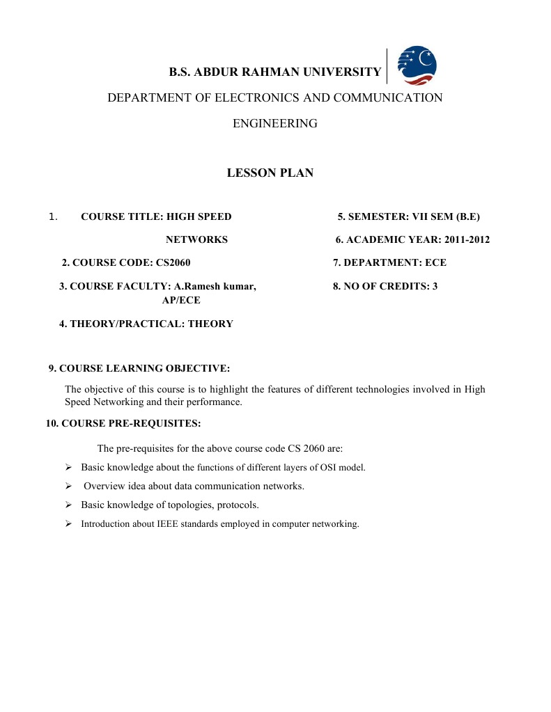 Lesson Plan HSN | PDF | Network Congestion | Asynchronous Transfer Mode