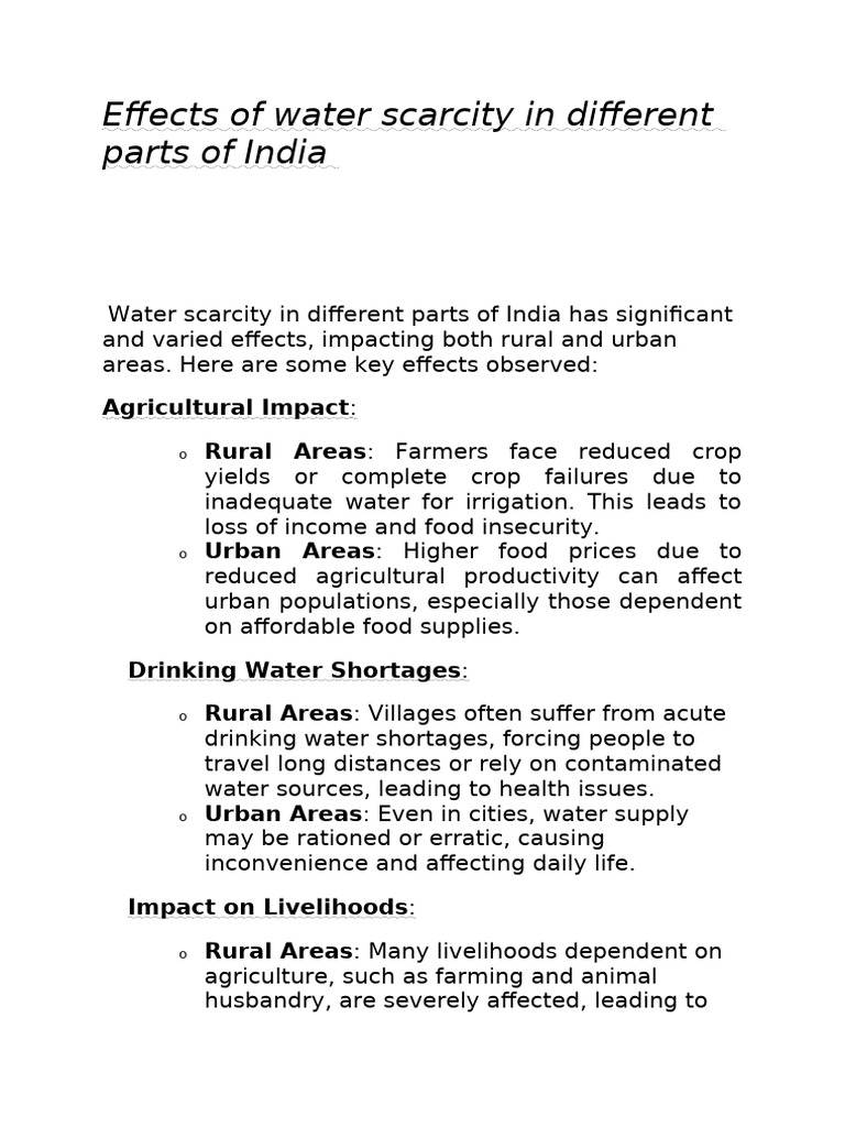 Effects of Water Scarcity in Indis | PDF | Water Scarcity | Agriculture
