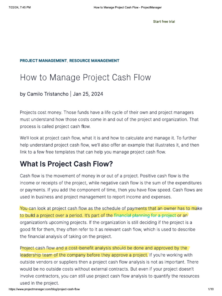 Project Cashflow | PDF
