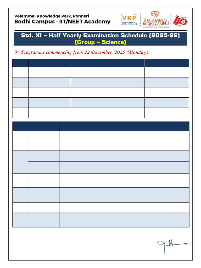 XI - Half Yearly Schedule & Syllabus (2025-26) | PDF