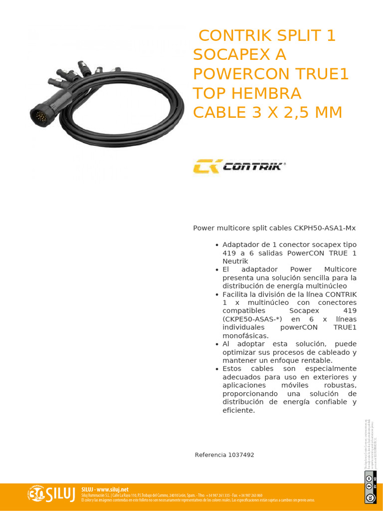 Contrik Split 1 Socapex A Powercon True1 Top Hembra Cable 3 X 25 MM ...