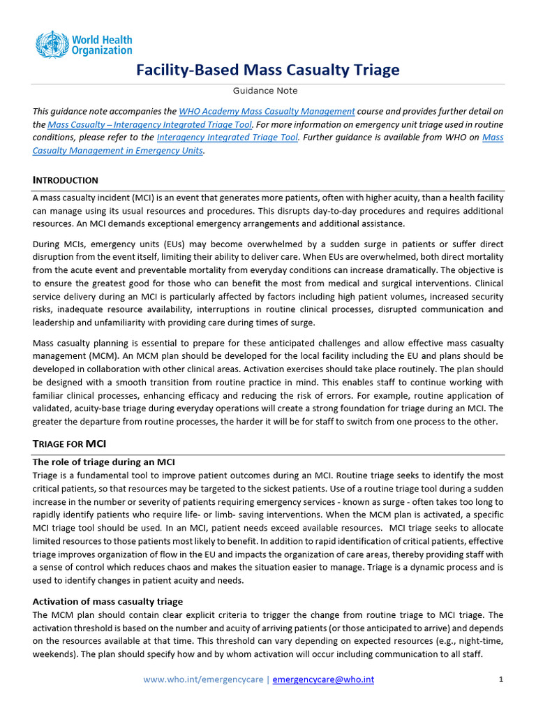 MCM Triage Guidance Note | PDF | Emergency Department | Patient