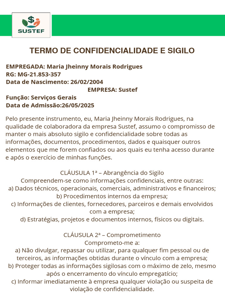 Termo de Confidencialidade e Sigilo | PDF