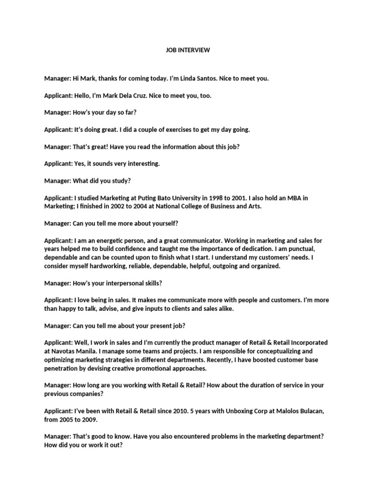 Job Interview Script Tp1 | PDF | Communication | Human Communication