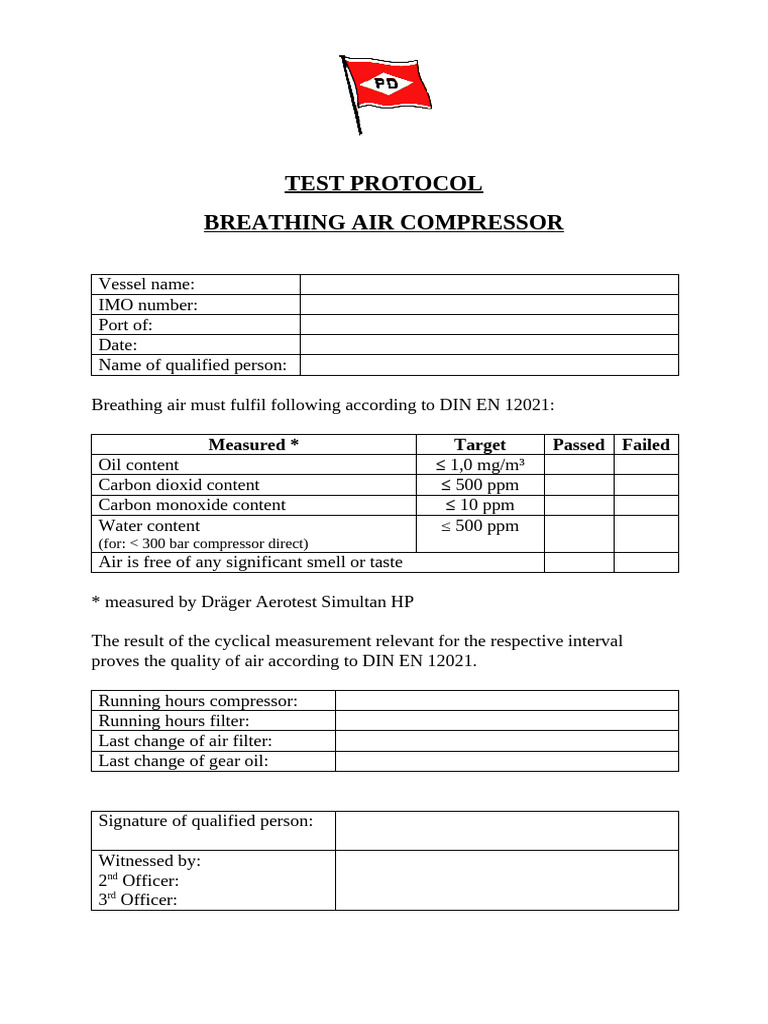 TEST PROTOCOL Air Compressor, Air Quality | PDF