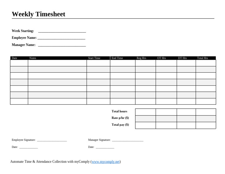 Construction Weekly Timesheet Template Overtime Included-mycomply.net | PDF