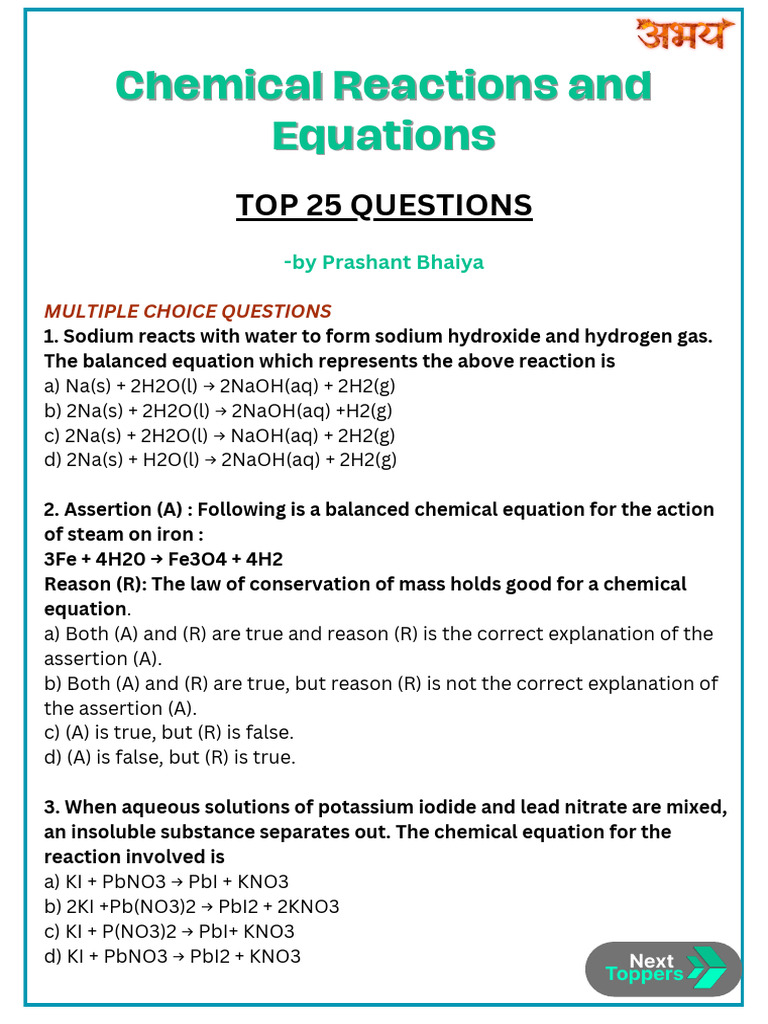 DPP - Chapter 1 Chemical Reactions and Equations | PDF | Chemical ...