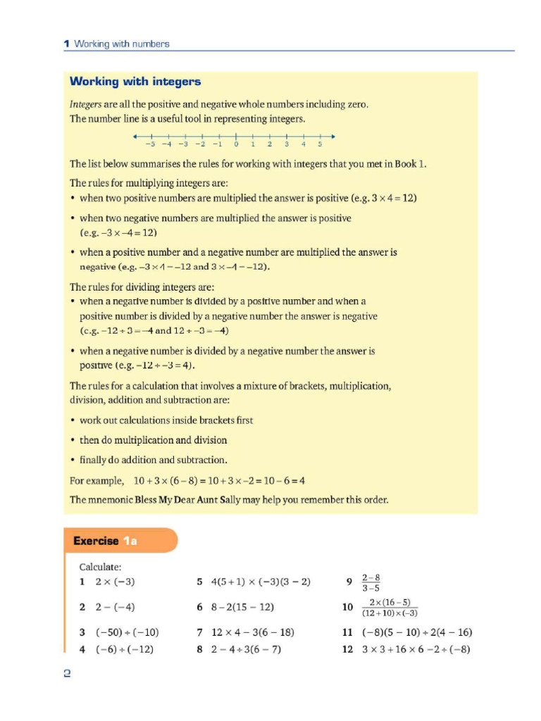 Mathematics - Intergers Excercise 1A | PDF